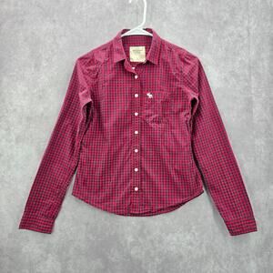 Abercrombie‎ & Fitch Red Blue Plaid Tartan Button Down Long Sleeve Shirt Top XS
